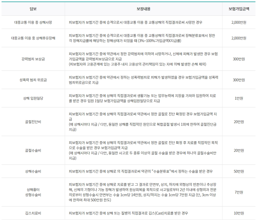 원데이 귀가안심보험 보장내용 안내